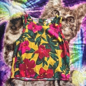 🌺C&C California Linen Floral Sleeveless Blouse - Yellow and Pink🌺